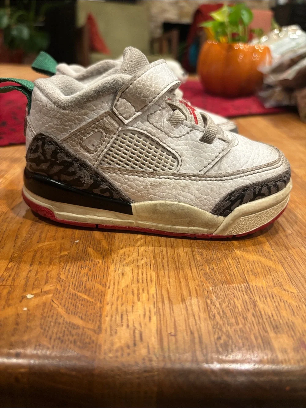 Jordan Baby White and Red High-Top Walker Shoes with Green Pull Tabs
